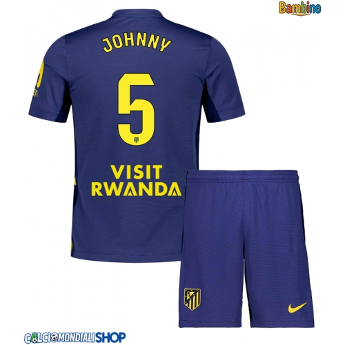 Maglie da calcio Atletico Madrid Johnny Cardoso #5 Seconda Maglia Bambino 2025-26 Manica Corta + Pantaloni corti)